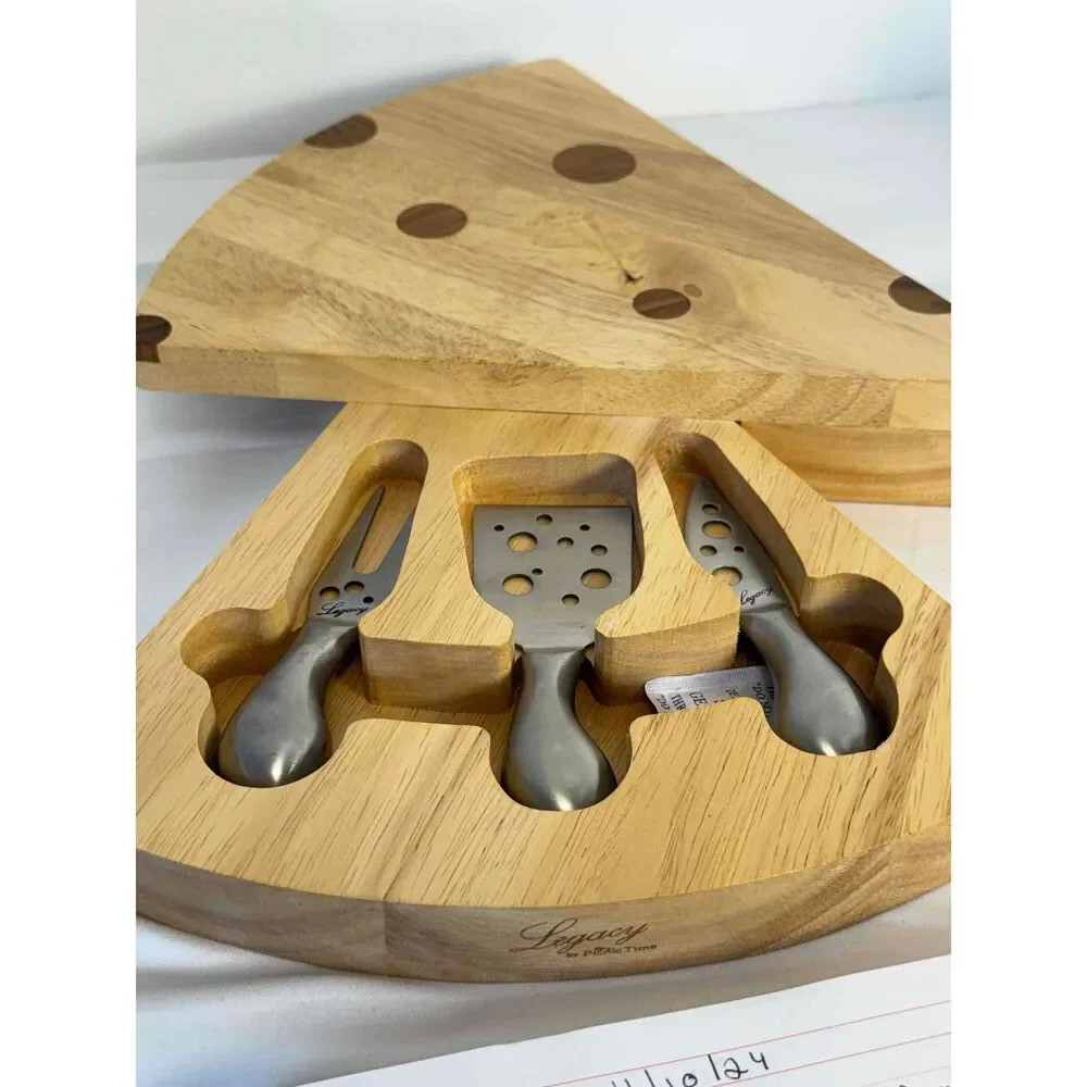 Legacy by Picnic Time‎ Bamboo Cheese Shaped Cutting Board Fork Knife Set